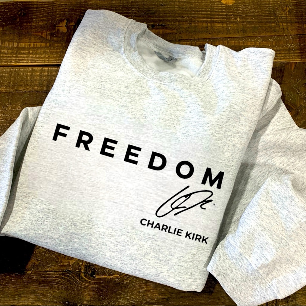 Ash Gray‎ FREEDOM Unisex Sweatshirt Charlie Kirk w/ Signature Tribute